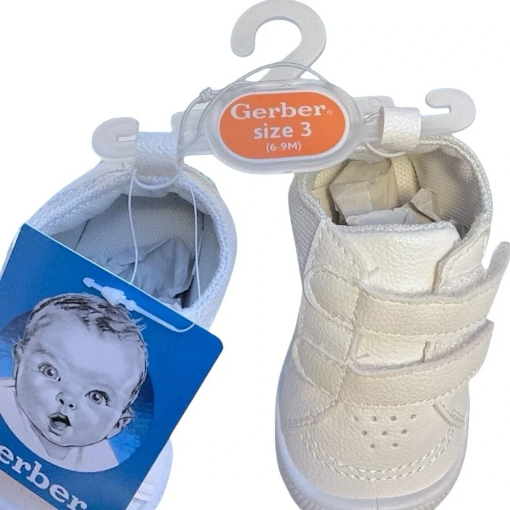 Gerber White Sneakers Size 3 (6-9 months) Blue Stars Kids Shoes‎ Hook & Loop
